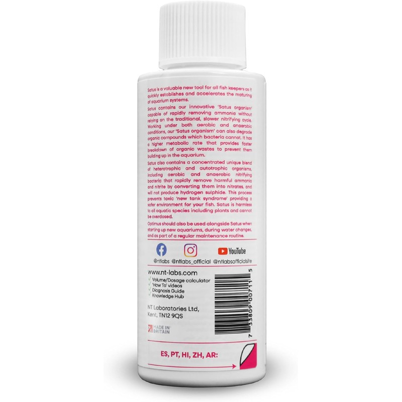 NT Labs Satus, Aquarium Filter Bacteria, Rapidly Establishes & Enhances