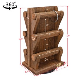 Ikee Design Two-Sided Rotating Wooden Jewelry Bracelet Display Stand-6 Removable Holders, 3 Tier Bar Bangle Organizer-Perfect for Bracelets and Jewelry Display for Vendors, Brown Color