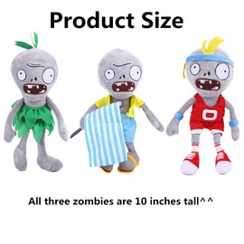 Suyudian - Juego de 3 zombis de felpa PVZ para plantas y zombis de PVZ con figura de muñeco de peluche, bandera, zombies hula, gran regalo para Navidad, cumpleaños