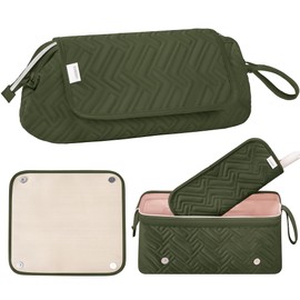 Leudes Hair Tools Travel Bag for Women Heat Resistant Mat for Travel Essentials Hot Tools Straighteners,Flat Irons,Curling Iron,Hot Air Brushes and Hair Dryer Organizer Bags 2 in 1 (Army GreenA)