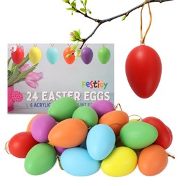 Festicy 48 Easter Eggs XXL 2025 Set I Decoration Outdoors & Indoors I 6 Acrylic Paints & 2 Brushes I Durable Decor I Easter Decorations for Table