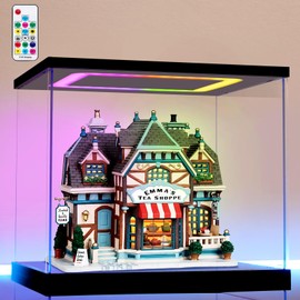 AZEYN Clear Acrylic Display Case with Light for Miniature House Building Sets, Multiple Color Lights Dustproof Protection Display Box for Collectibles Action Figures（11.4×9.4×9.8inch）
