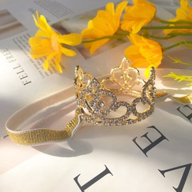 ELEMIRSA Baby Girl Infant Toddler Crystal Crown Tiara Gold Headband Baby Photography Headband Props, Gold