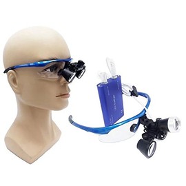 BoNew Portable Surgical Binocular Loupes 2.5X420mm Optical Glass + 3W LED HeadLight Blue