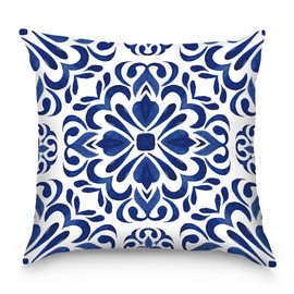 QLMX Chinoiserie Floral Decor Silk Pillow Cases Covers 18x18, Blue and White Porcelain Silk Satin Pillowcase for Hair and Skin, Blue Flower Prints Decorative Pillow Covers for Bed Couch