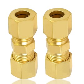 Pack of 2 10 mm Compression Pipe Fittings, 10 mm OD x 10 mm OD Brass Compression Fitting, Straight Fittings Compression Fitting, Can be Used for Pipes, Air Compressors, Gold