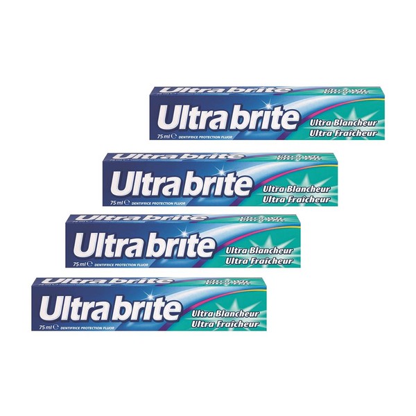 Ultra Brite - Pâte Dentifrice ultra blancheur - lot de 4 dentifrices de 75 ml, Sans saveur