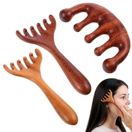 3 Pcs Wooden Scalp Massager, Portable Massage Comb Scraping Loc Comb for Relaxation and Decompression Wood Scalp Massager Wide Teeth Sandalwood Wooden Massage Comb Gift for Parents and Loved Ones