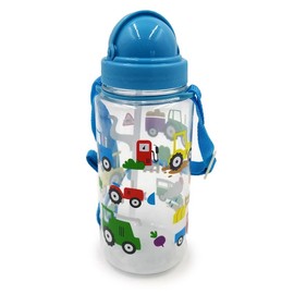 Puckator SPBOT02 450ml Children's Reusable Shatterproof Water Bottle with Flip Straw - Little Tractors