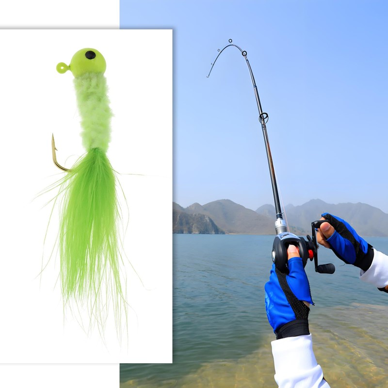 Briny River 30Pcs Feather Jig Head Hook Crappie Jigs Fishing