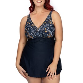 PERONA - Traje de baño de una Pieza para Mujer, Talla Grande, Estampado Retro, Traje de baño con Pinzas, Soñando, 26