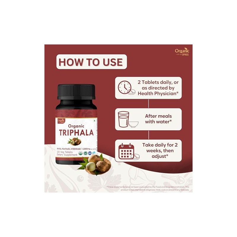 Organic Spree Triphala 120 Tablets | Amla, Haritaki & Bibhitaki