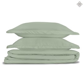 BIOWEAVES 100% Organic Cotton Full/Queen Duvet Cover Set, 3-Piece, 300 Thread Count Sateen Weave GOTS Certified Comforter Cover with Buttoned Closure and 2 Pillow Shams –Basil, 90x90 inches