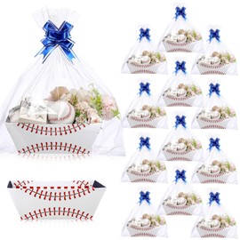Kolldenn 12 Set Baseball Gift for Gifts Empty Baseball Senior Night Basket with Handles with Bags Ribbons Sport Party Favors Storage Empty Box for Sport Party Favor