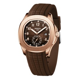 NIBOSI Men's Analog Watch, Brown Silicone Strap, Date Display
