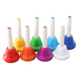 MUNGHOK 8 Piece Colourful Hand Bells Set, 8 Note Diatonic Bells Metal Hand Bell Music Bells for Festival, Music Lessons, Church Choir, Rhythm Learning