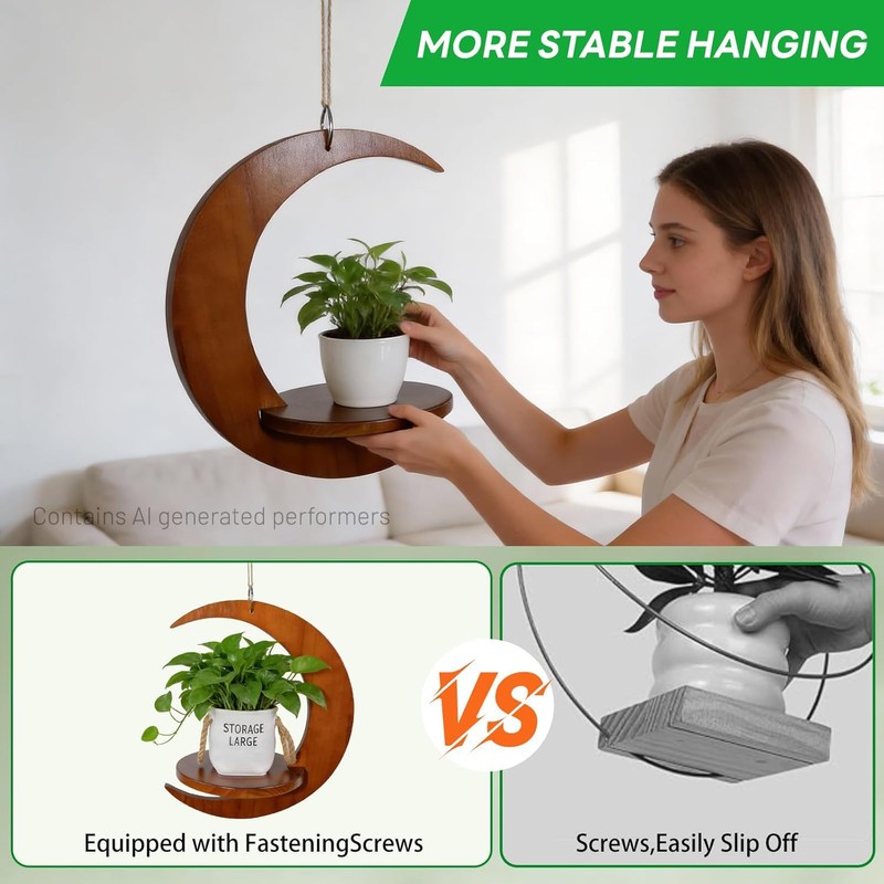Yohsnor Hanging Plant Tray - Wall Mounted Wooden Rack for