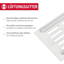 Gedotec Ventilation grille square made of aluminium, 1 piece exhaust grille, white matt, 500 x 80 mm, door grille aluminium for indoor and outdoor use, ventilation grille square for screwing on,