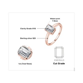 JewelryPalace Classic Emerald Cut 1ct Cubic Zirconia Solitaire Promise Ring Women's Jewellery Set, Engagement Ring Silver 925 with Stone Women, Simulated Diamond Anniversary Wedding Rings Silver Rings