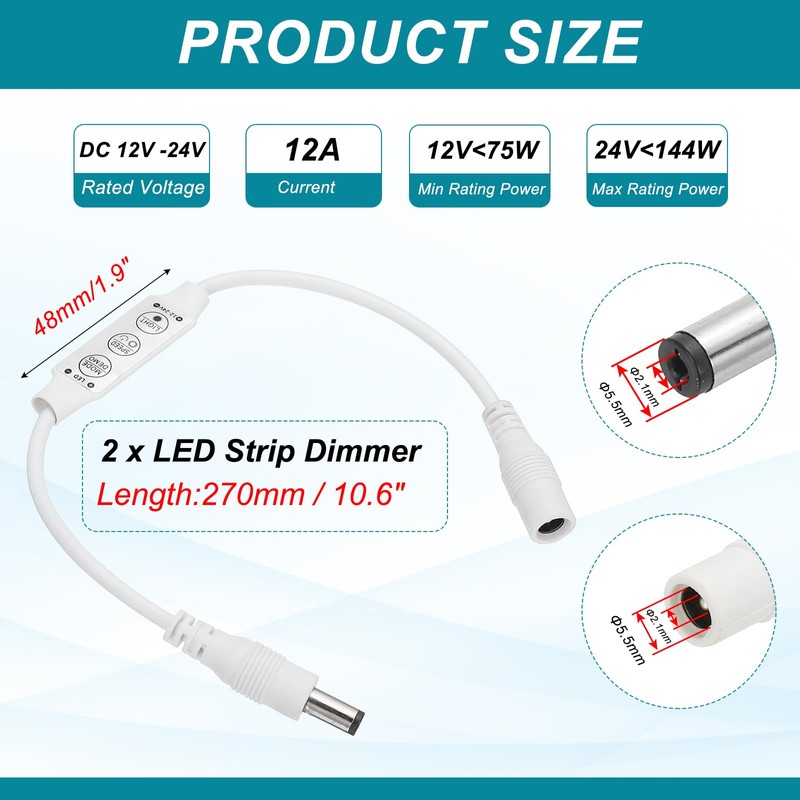 sourcing map LED Strip Dimmer, 12V to 24V 12A Mini