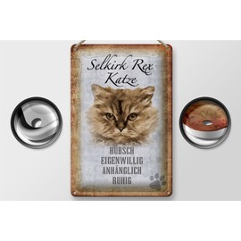 FEMER Tin Sign with Saying 20 x 30 cm Selkirk Rex Cat Quiet Gift Decorative Sign Tin Sign