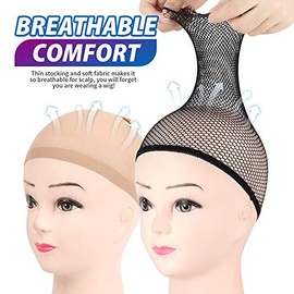 FANDAMEI 6 Stück Haarnetz Nylon Wig Cap Perücke Kappen, Perückenkappe Set Perückennetz Unterziehhaube Dehnbare Elastische Atmungsaktive 4 Nackt Beige Perückenkappen, 2 Schwarze Haarnetz