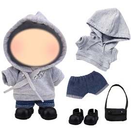 17 cm Doll Clothes Bambole, Grigio Sport Bambola Abbigliamento Accessori Set con Felpa Sport Denim Pantaloncini Borsa Scarpe Collana per Ragazze Regalo di Compleanno, No Bambola