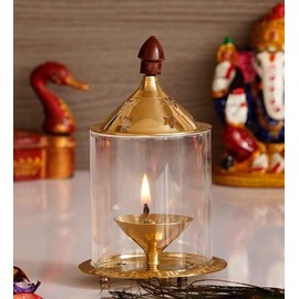 Aditri Creation Brass Star Apple shape akhand Oil Diya/Lamp Hindu Puja Religious Brass Oil Lamp Pooja Essential for Indian Traditional Pooja Items Navratri Festival Decoration(Size:L;4 Inch,H;6 Inch)
