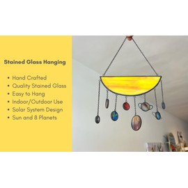 Solar System Stained Glass Suncatcher Hanging Wall Decor, Space Gift for Kids, Planets Indoor Window Art, Metal Chain Hook, (Solar System)