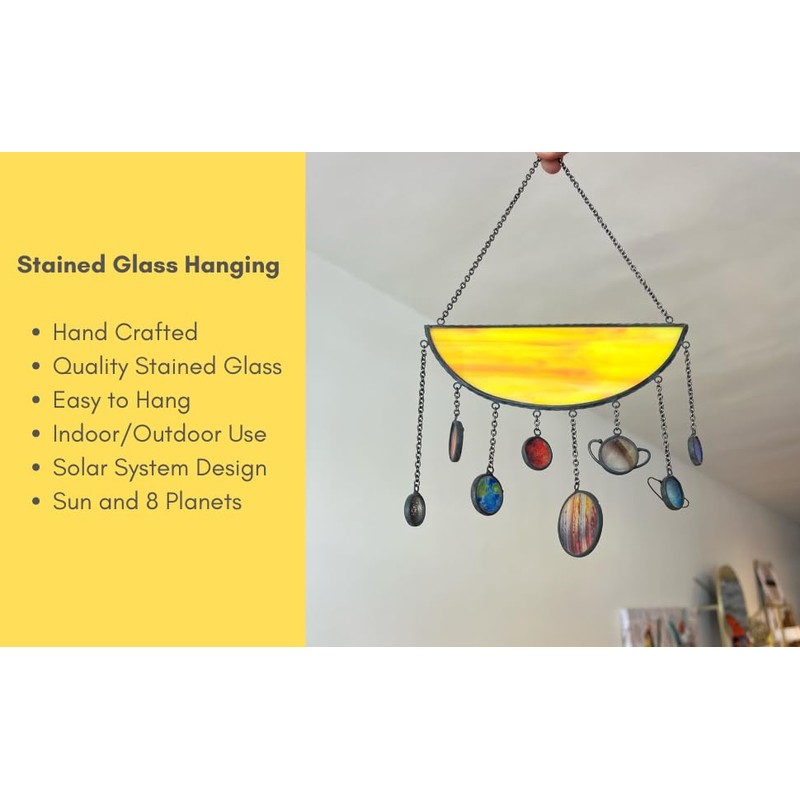 Solar System Stained Glass Suncatcher Hanging Wall Decor, Space Gift