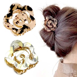 Acetate Hair Clips, Flower Hair Clips, Strong Hold Hair Claw Clip, Hair Accessories for Women,rose Hair Clips Women fashions Hair grips, Beach Hair Accessories 2Pcs (greener+leopard print)