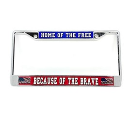 Home of The Free Chrome License Plate Frame