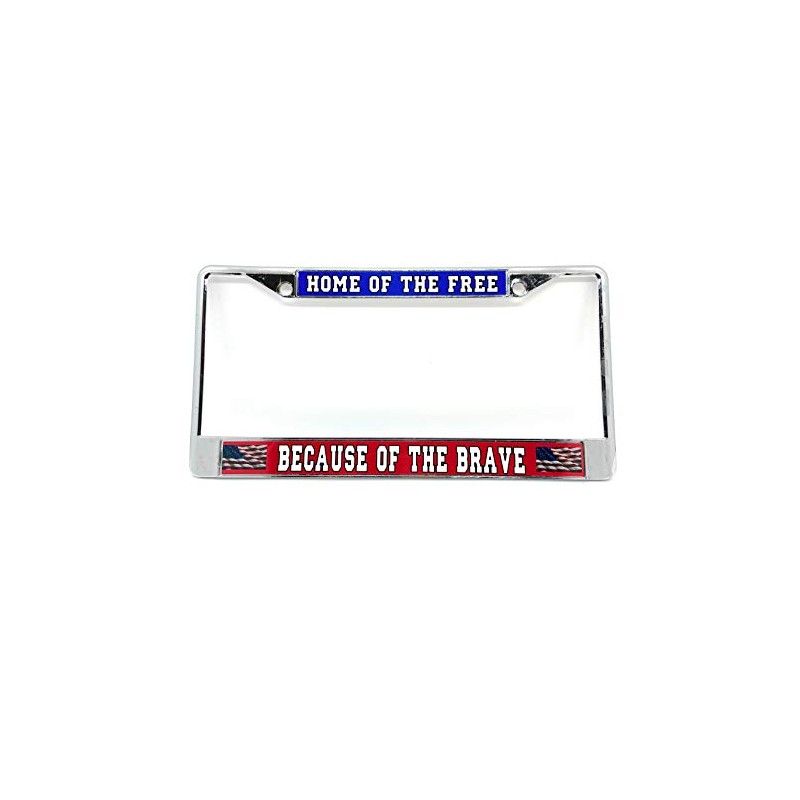 Home of The Free Chrome License Plate Frame