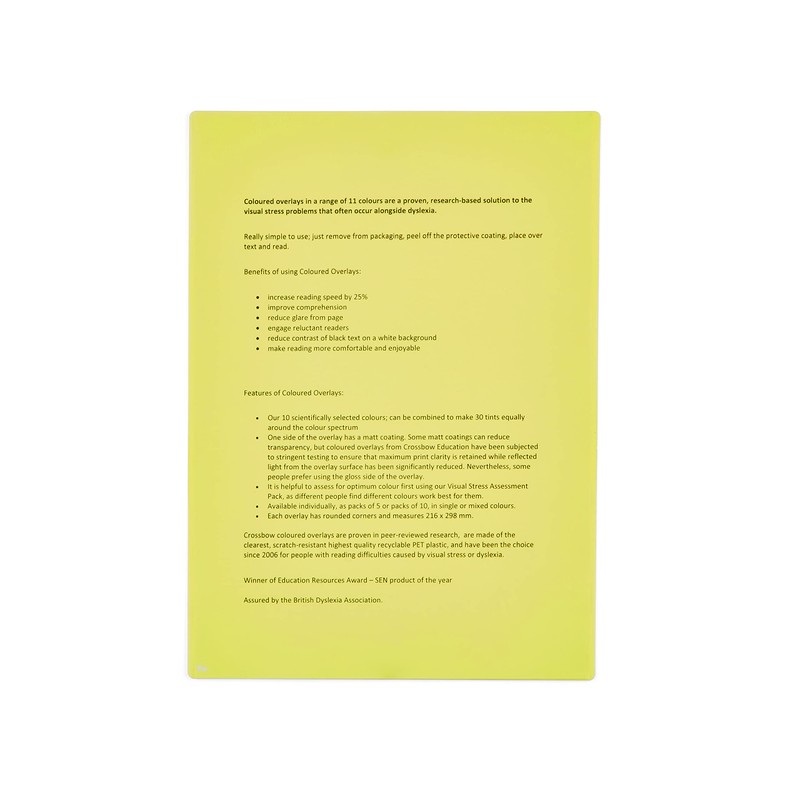 Crossbow Education Dyslexia Tinted A4 Page Overlays - Multi-Colour (Pack