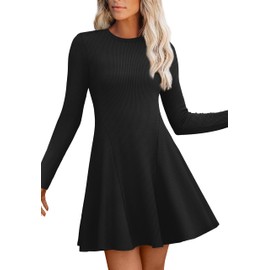 OFEEFAN Womens Dresses Long Sleeve Homecoming Dresses Flowy Ribbed A Line Party Cocktail Dresses Black S