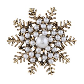 Gyn&Joy Antique Gold Tone Faux Pearl Winter Holiday Snowflake Brooch Pin