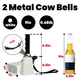 2pcs Cowbells Steel Cow Bell 9 inch Cowbell Noise Makers Cheering Hand Bell with Wrist Strap for Sports Events,Football Games,Party,Farm, Musical Instruments (White)