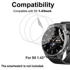smaate Compatible with TOZO S5 1.43’’, Soft Smart Watch Screen Protector, TPU, 6-pack, Full Coverage, Bubble Self-healing