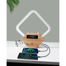 Wood Sunrise Alarm Clock with White Noise Machine 3 Color Night Light 15 Soothing Sounds Sleep Aid 30/60/90min Timer 10 Alarm Ringtones USB C PD Phone Charger Anniversary Birthday Gifts for Women Men