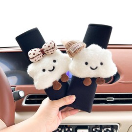 Kawaii Car Seat Belt Strap Cover,2 Pieces Cute Set Anime Seat Strap Neck Protector, Kawaii Car Seat Belt Cushions Shoulder Pad Car Decorations for Women (Black)