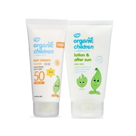 Green People Organic Children Sun Cream SPF50 100ml + After Sun 150ml Bundle | Natural, Organic Sunscreen & After Sun for Kids | Gentle Lavender Scent | Easy to Apply | Babies 6m+, Children