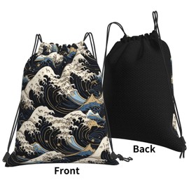 AIMASTZ Japanese Art Waves Unisex Drawstring Backpack Bag Sport Gym Swim Travel Sackpack