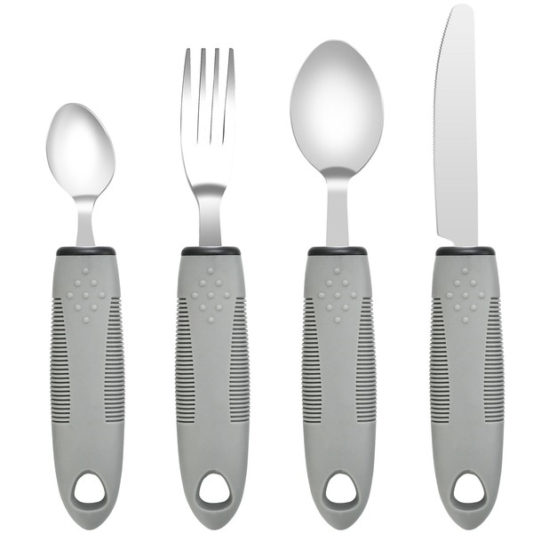 Extra Wide Handles Easy Grip Cutlery Set of 4 Disability Aids,Chunky Handles, Corfort Grips Disability Ideal Dining aid for Elderly Disabled Arthritis Parkinson's Disease Tremors Sufferers