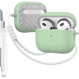 MHYALUDO for AirPods 3rd Generation Case Cover with Cleaning Kit, Full Drop Protection Cover with Lanyard, Youthful Macaroon Color for AirPods 3rd Generation Charging Case, Green/Gray