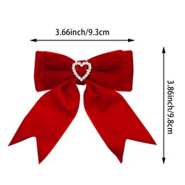 4 PACK Pink Velvet Hair Bow Clips, Elegant Bow Clip & Long Ribbon Hair Clip, Heart Rhinestones Hairpins Hair Accessories for Women Girls Toddlers