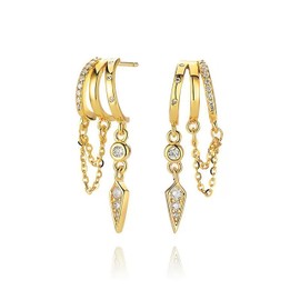 Drop Dangle Earrings Collection | Party & Date Night Statement Triple Huggie Earrings |Hypoallergenic Gold Earrings for Women | Extra Backs & Polish Cloth (02)