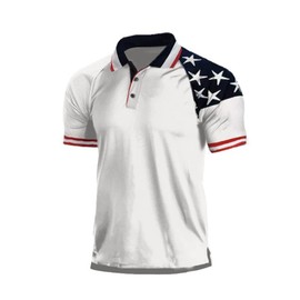 H HYFOL Short Sleeve Polo Shirts for Men Star Patchwork Graphic Stretch Casual American Patriotic Raglan Golf Polos for Men(2-White,XL)