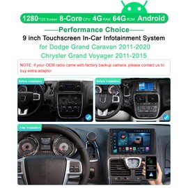 ASURE 8Core 4+64GB Android Car Stereo Radio for Dodge Grand Caravan 2011-2020 SE,9 inch 1280x720 Touchscreen Car in-Dash Navigation GPS Unit Upgrade with Wireless Carplay Android Auto