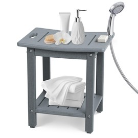 Shower Bench for Inside Shower, HDPE Shower Stool for Shaving Legs Shower Chair with Storage Shelf/Handle, Waterproof Shower Seat for Bathing Room, Shower Stall, SPA, Indoor or Outdoor Use, Gray