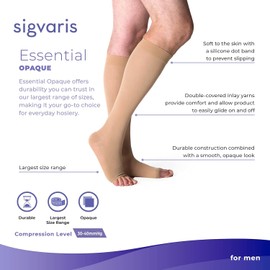 SIGVARIS Men’s & Women’s Essential Opaque 860 Open Toe Calf-High Socks 30-40mmHg - Small Long - light beige (crispa)